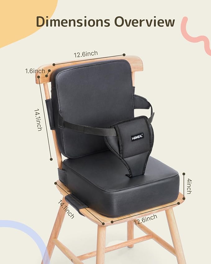 HOMEAL Booster Seat for Kitchen Chair, Breathable Toddler Booster Seat for Dining Table with Backrest and Adjustable Straps, Portable Travel Toddler Booster Seat, Dark Grey