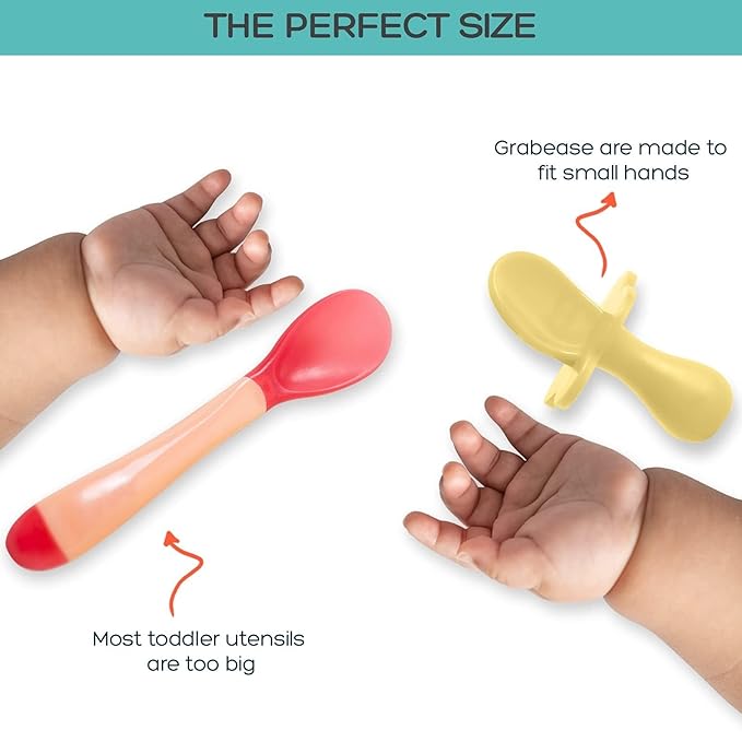 Grabease Baby Feeding Utensils Set - Infant and Baby Fork and Spoon for Ages 1-11 Months, BPAs and Phthalate-Free Cutlery, Plastic, 1 Set, Yellow