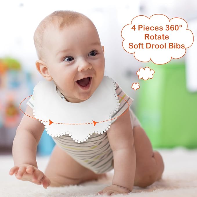 JenPen White Bibs for Baby Girl Bandana Muslin 360 Bibs Baby Bandana Drool for Girl Set for Teething Toddler