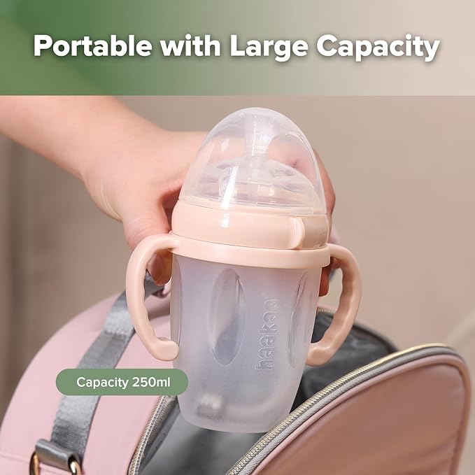 haakaa Weighted Straw Cup Sippy Cup for 6+ Month Old, Silicone Baby Straw Cup Water Cup Training Cup with Straw Brush, 8oz/250ml, Peach