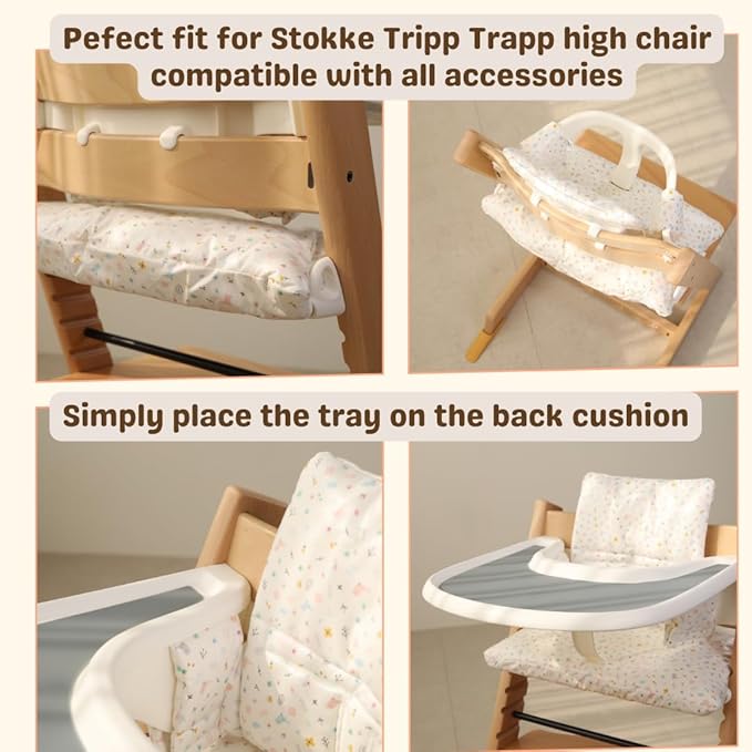 Waterproof Compatible Stokke Tripp Trapp Cushion Set - Easy to Clean Newborn Set - 100% Cotton High Chair Cushion (Little Birdie / 49.5 Counts)