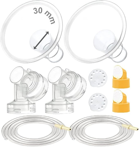 Maymom Breast Pump Kit Compatible with Medela Pump in Style Advanced Pump; 2xTwo-Piece 30mm Breastshield, 2 Valve, 4 Membrane, 2 Replacement Tubing; Replacement Part for Medela Shield, Valve