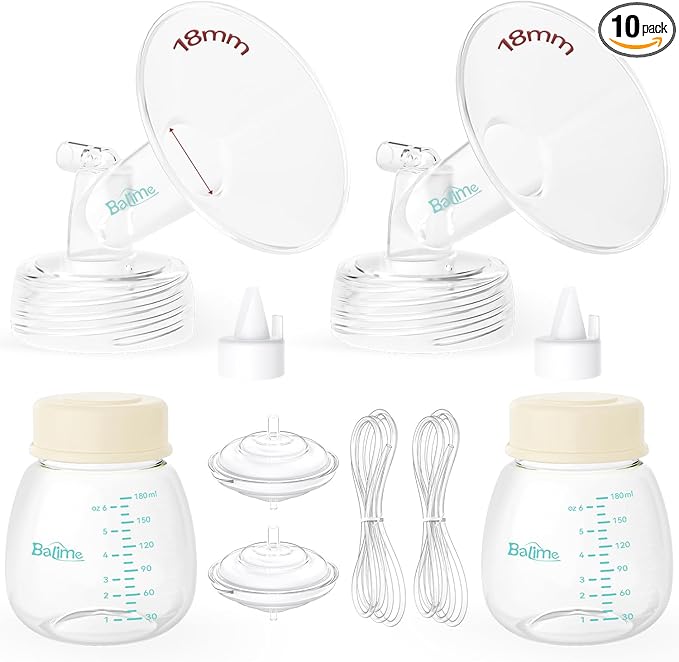 Breast Pump Parts Compatible with Spectra S1/S2/9 Plus, Not Original Accessories, Full Set Replacements Include 18mm Flanges, Valves, Backflow Protectors (Duckbills Included), Tubings and Bottles