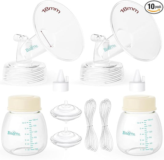 Breast Pump Parts Compatible with Spectra S1/S2/9 Plus, Not Original Accessories, Full Set Replacements Include 18mm Flanges, Valves, Backflow Protectors (Duckbills Included), Tubings and Bottles