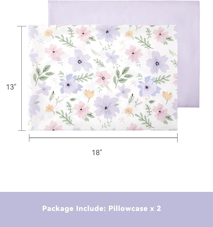 TILLYOU Toddler Pillowcases 13 x 18 Travel Pillow Case 2 Pack, Kids Pillowcases Machine Washable with Envelope Closure, Brilliant Little Flowers