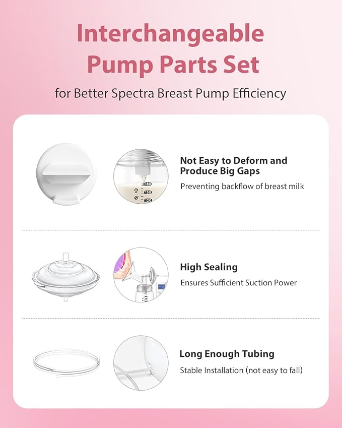Breast Pump Parts Compatible with Spectra S1/S2/9 Plus, Not Original Accessories, 4 Set Replacements Include 19mm Flanges, Valves, Backflow Protectors (Duckbills Included), Tubings and Bottles