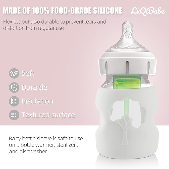 Silicone Baby Bottle Sleeves Compatible with 5 oz Dr. Brown's Natural Glass Bottles Dishwasher-Safe Anti-Colic Baby Bottle Covers for Dr. Brown Wide-Neck Glass Bottles - 2-Pack