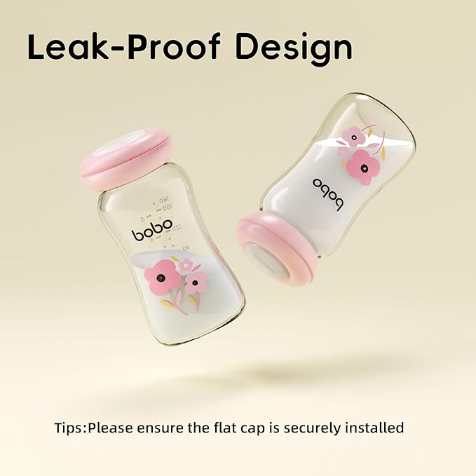 YOHKOH Glass Breast Milk Storage Bottles - 100% Leak-Proof, BPA-Free Breastmilk Storage Containers, Freezer & Dishwasher Safe, Ideal for Nursing Mothers (Red, 5.4oz (Pack of 4))