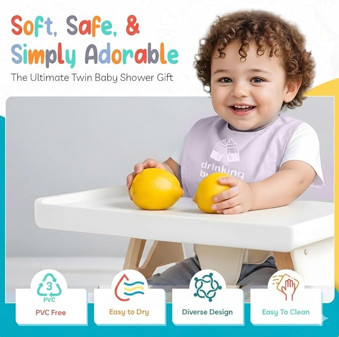 100% Cotton Drinking Buddies Twin Bibs Cute & Practical Unisex Bibs for Twins with Waterproof, Durable, for Everyday Use