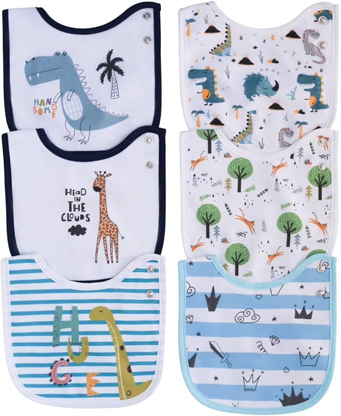 Maiwa 6 Pack Waterproof Cotton Baby Bibs for Girls Boys for Drooling Eating with Snaps