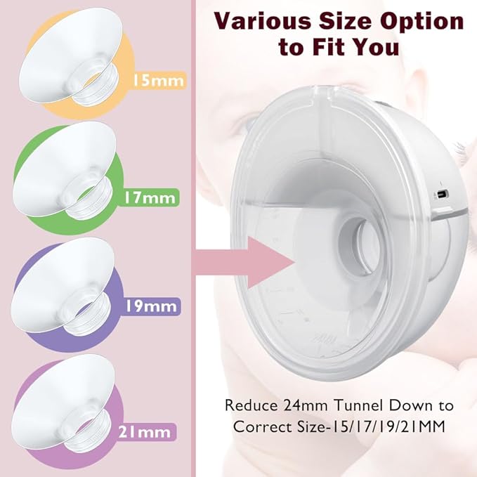 Flange Insert 8PCS 15/17/19/21mm*2Pcs Compatible with Momcozy M9/M6/M5/S12 Pro/V1 Pro/V2 pro, Spectra/Medela/Elvie/NCVI/TSRETE/eufy/Lansinoh/Paruu/MomMed Breast Pump 24mm Shields/Flanges