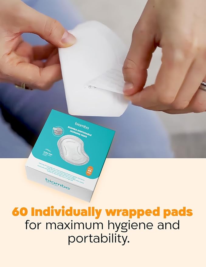 60-Pack Disposable Nursing Pads for Breastfeeding - Ultra Thin Breast Pads for Leaking Milk Disposable with 3D Absorption & Leak Protection, Individually Wrapped, Day & Night Nursing Essentials
