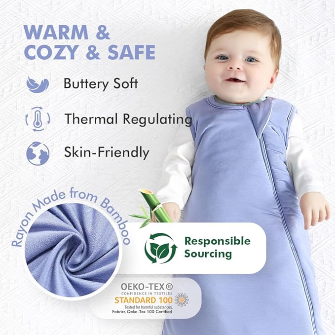HAPIU Rayon Made from Bamboo Winter Baby Sleep Sack 2.5 TOG, 2-Way Zipper YKK, Warm Quilted Wearable Blanket