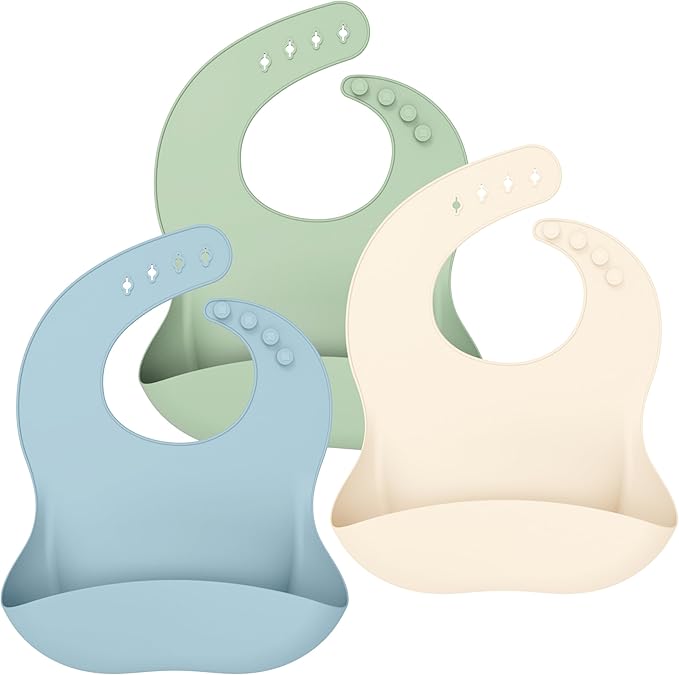 Cuddle Campus Set of 3 Silicone Bibs for Babies & Toddlers,Soft Adjustable Bibs with Pocket Food Catcher for Baby Girl,Boy
