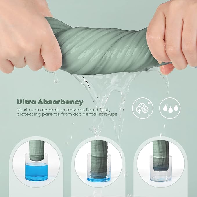 Yoofoss Muslin Burp Cloths for Baby 10 Pack 100% Organic Cotton Baby Washcloths for Boys Girls Large 20''X10'' Super Soft and Absorbent Gradient Green