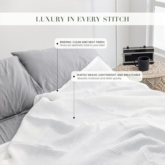 Salt Earth GOTS Certified 100% Organic Cotton Throw Blanket, 90" X 90" Waffle Blankets & Throws for Bed, Throw Blanket for Couch, Modern & Cozy Blanket, All Seasons, Comfy & Soft Blanket (Snow White)