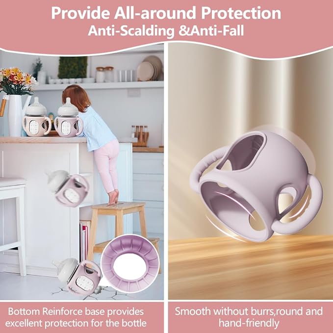 2 Pack Silicone Sleeves for Avent Natural Glass Bottles, Anti Breakage Bottle Holder with Handle, Compatible Philips Avent Glass Natural Bottle 4 oz