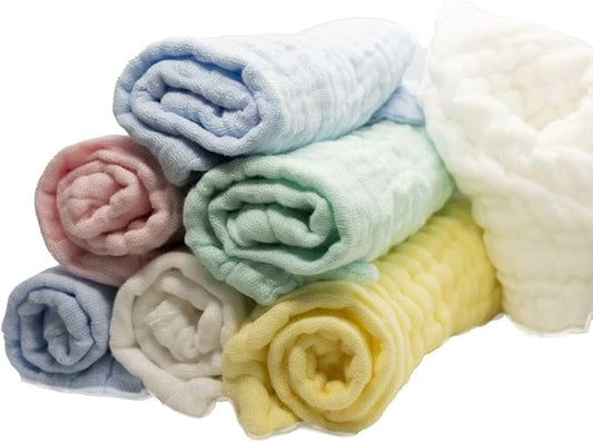 Muslin Baby Washcloths Pack of 7 - Soft Sweat Cloths for Newborn, Absorbent Baby Bath and Face Towels, 100% Cotton Baby Wipes,Burp Cloths,Feeding Towels for Babies and Infants,Solid-10 x 10’’