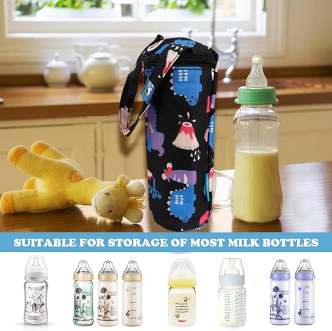 Insulated Baby Bottle Bags - Portable Travel Feeding Bag to Keep Milk Warm - Thermal Insulated for Newborn Toddler (Black)