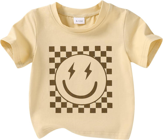 Happy Town Toddler Clothes Baby Boy Girl Smiley Face Shirt Short Sleeve T-Shirt Tee Summer Tops Outfits