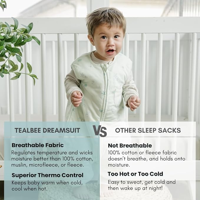 Tealbee Dreamsuit Toddler Sleep Sack with Feet – Walker Sleep Bag with Legs, Rayon made from Bamboo, Winter 1.5 TOG, 2-Way Zipper, 3T-4T - Seashell