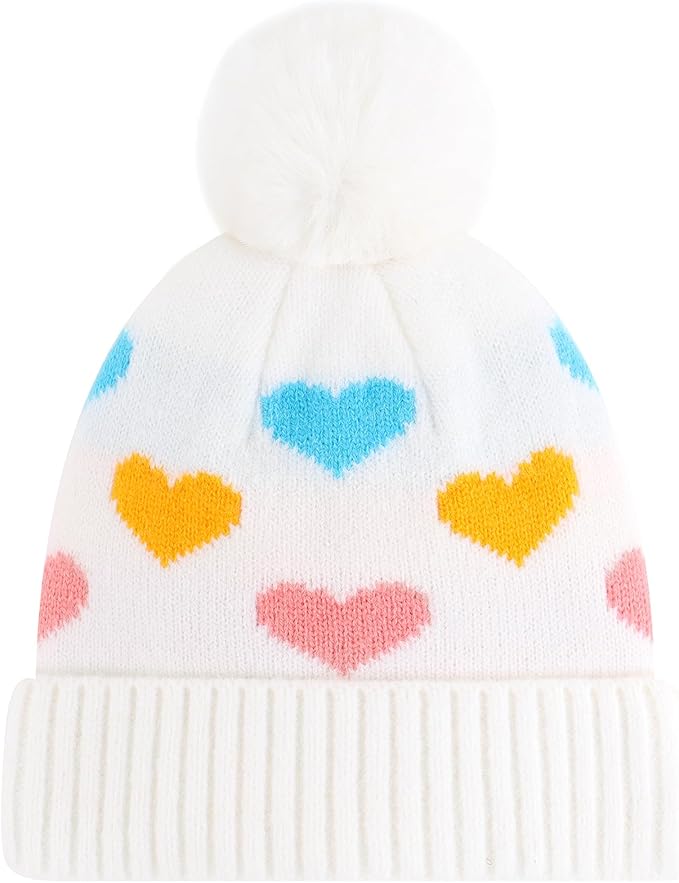 Girls Winter Hat Warm Toddler Beanie with Pom Pom Winter Hats for Baby and Kids