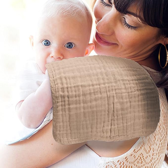 Yoofoss Muslin Burp Cloths for Baby 10 Pack 100% Organic Cotton Baby Washcloths for Boys Girls Large 20''X10'' Super Soft and Absorbent Brown