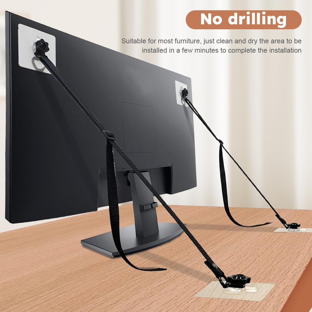 2 Pack Adjustable TV Safety Straps TV Wall Anchors No-Drill Adhesive Anti-Tip Furniture Anchors for Proofing Furniture Wall Anchors Flat Screens Fix to Wall,Cabinet,Stand Or Desk(COLOR:black)