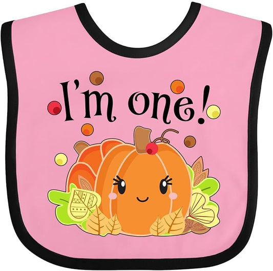inktastic I'm One- Pumpkin Birthday Autumn Baby Bib
