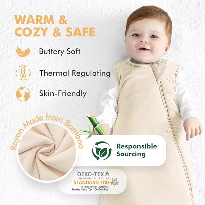 HAPIU Rayon Made from Bamboo Winter Baby Sleep Sack 2.5 TOG, 2-Way Zipper YKK, Warm Quilted Wearable Blanket