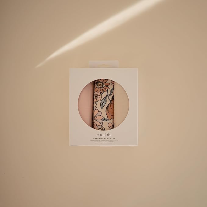 mushie Waterproof Changing Pad Liners | 100% Organic Cotton | Set of 3 (Retro Flowers Combo)