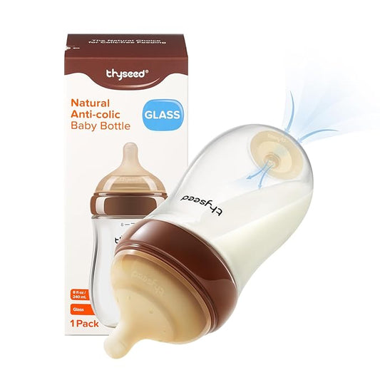 Thyseed Glass Natural Anti-Colic Baby Bottles | Newborn Breast Like Nursing Bottle for Breastfed Babies with Nipple (2+ Months), 8 Ounce, 1 Pack
