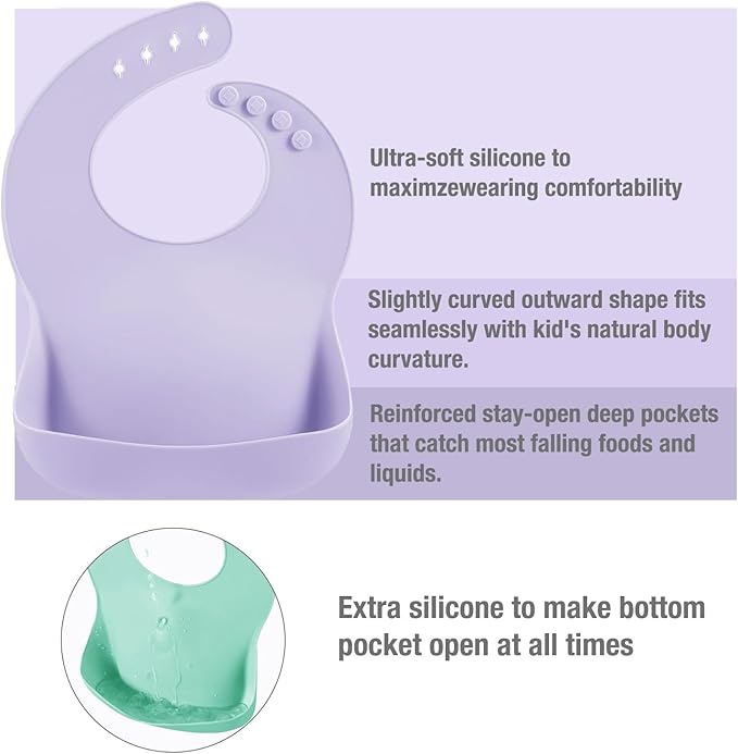 PandaEar 3 Pack Silicone Bibs for Boys Girls for Babies & Toddlers, Waterproof Feeding Bib with Large Food Catcher, BPA Free