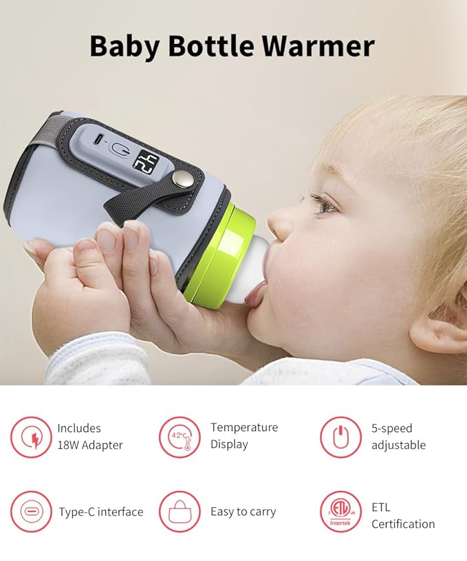 Bottle Warmer, Baby Milk Warmer with 5-Speed Temperature Control, Stable Constant Warming with LED Display, USB Powered with 18W Adapter, Suitable for Home and Travel (Blue-us)