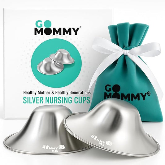 Silver Nipple Shields for Breastfeeding Newborn & A Breastfeeding Essential by Go Mommy - 925 Silver Nursing Cups for Sore Nipple Relief, Protects & Heals Cracked Nipples