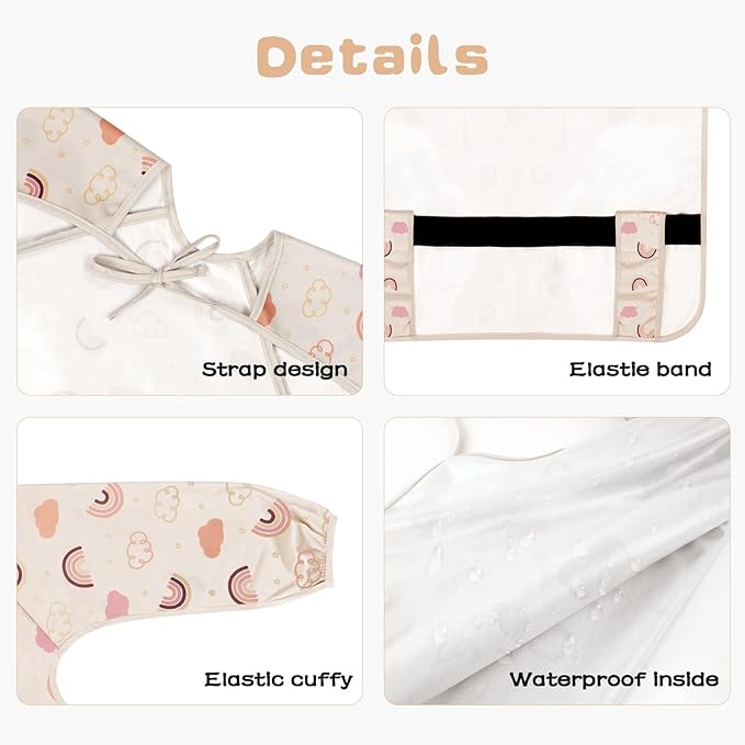 Vicloon Coverall Baby Feeding Bib, Weaning Bib Attaches to Highchair and Table, Long Sleeves Bib with Waterproof, Comfortable,Machine Washable, Baby Bib For 6 Month to 3 Years Old (Pink)