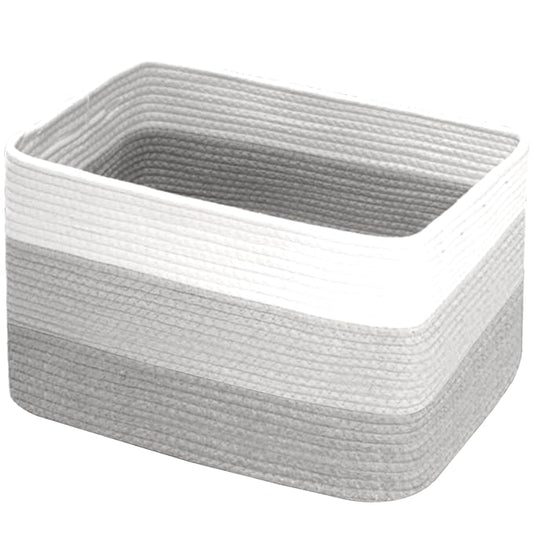 Hopegiver Storage Baskets for Organizing with Handle, Woven Baskets for Shelves - Durable Gift Basket for Cloth Toys Books Baby, Cotton Rope Basket for Dog Cat, 15x11x10 Inch(White&Light-Gray&Gray)