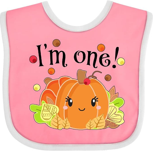 inktastic I'm One- Pumpkin Birthday Autumn Baby Bib