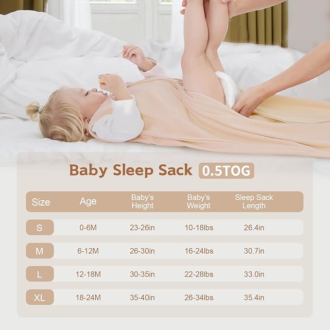 Baby Sleep Sack 6-12 Months,100% Cotton TOG 0.5 Wearable Blanket for Boys and Girls, 3 Pack 2-Way Zipper Lightweight Sleeping Bags for Toddler Newborn Infant