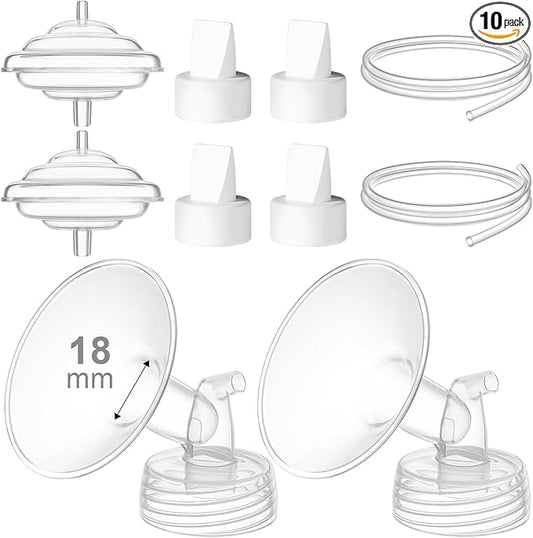 Breast Pump Accessories Kit - 18mm Flange Set Compatible with Spectra S1/S2/Motif Luna, Includes Valves, Tubing & Backflow Protectors