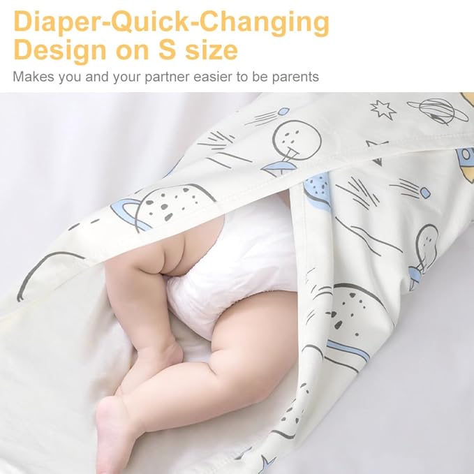 Premium Soft Cotton Baby Swaddle Blankets, Unisex Baby Blanket Wrap for Newborn Baby Boys Girls, Skin Friendly Wearable Swaddling Sleep Sack Calms Startle Reflex (Planet, White, 0-3 Months)