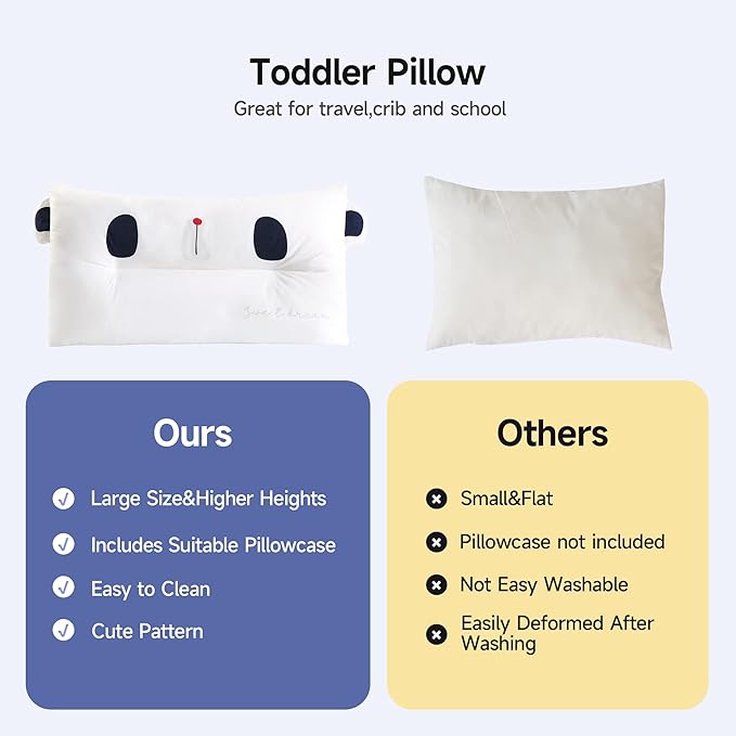 Choc chick Toddler Pillow,20X12Inches Machine Washable Soft Hypoallergenic Kids Pillows,Child Cute Animal Design Perfect Toddler Pillows for Sleeping (Panda)