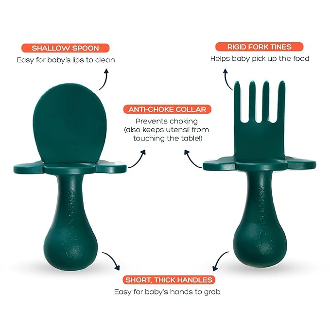 Grabease Baby Feeding Utensils Set - Infant and Baby Fork and Spoon for Ages 1-11 Months, BPAs and Phthalate-Free Cutlery, Plastic, 1 Set, Green