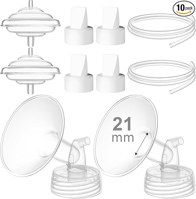 Breast Pump Accessories Kit - 21mm Flange Set Compatible with Spectra S1/S2/Motif Luna, Includes Valves, Tubing & Backflow Protectors