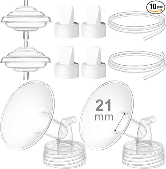 Breast Pump Accessories Kit - 21mm Flange Set Compatible with Spectra S1/S2/Motif Luna, Includes Valves, Tubing & Backflow Protectors