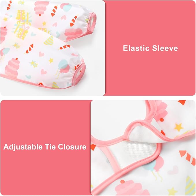 Accmor 5 Pack Long Sleeve Bibs, Baby Smock Waterproof Sleeved Bib Smock for Baby Toddler 6-36 Months