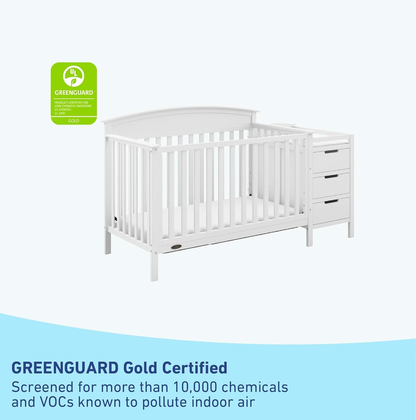 Graco Benton 5-in-1 Convertible Crib and Changer (White) – Crib and Changing -Table Combo, Includes Water-Resistant Changing Pad, 3 Drawers, Converts to Toddler Bed, Daybed and Full-Size Bed