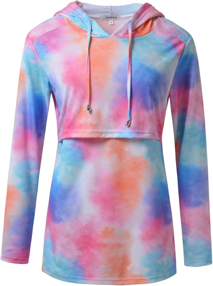 GINKANA Women's Nursing Hoodie Sweatshirt Long Sleeves Breastfeeding Maternity Tops Casual Clothes