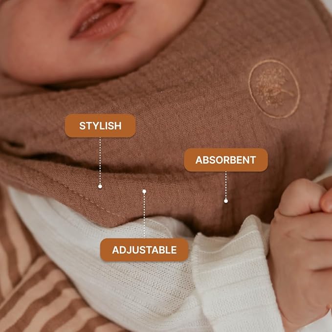 Parker Baby Muslin Bandana Drool Bibs | 100% Soft Muslin Cotton, Absorbent & Adjustable | Stylish Teething & Drooling Bibs