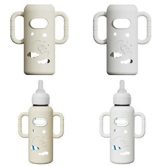 2 Pack Silicone Sleeves for Dr Brown's Glass Bottles, Drop Protection Bottle Sleeves with Handles, Anti Breakage Baby Bottle Holder Compatible with Dr. Brown's Newborn Glass Bottles,8 oz